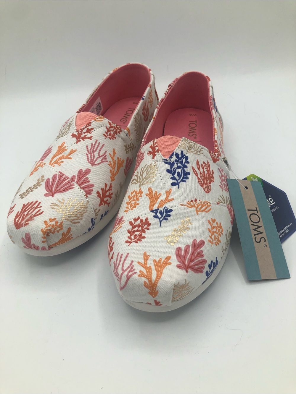 Toms Coral Print Canvas Slip-Ons - White, Pink, Orange, Blue, Tan - Picture 5 of 10